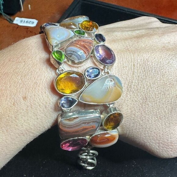 Incredible sterling silver, multi-stone (faceted and polished) bracelet! - Picture 6 of 16